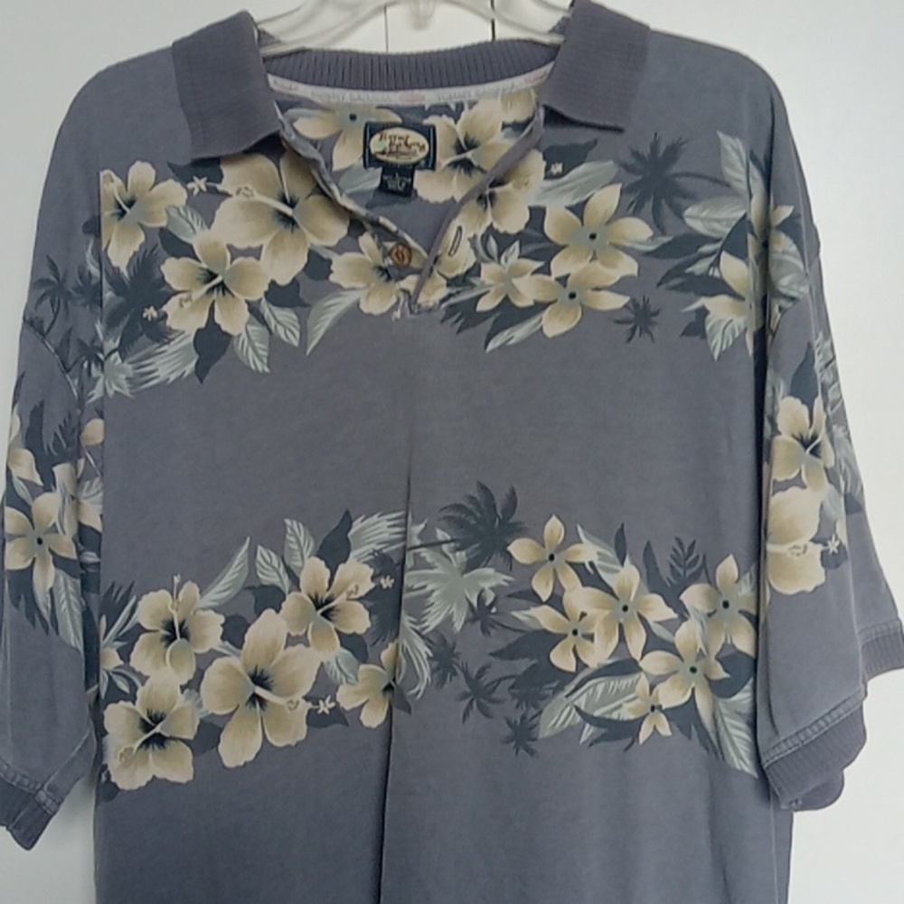 Tommy Bahama Polo Floral Pattern Gray Size L EUC